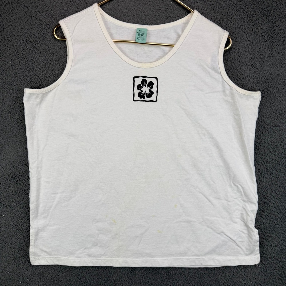 Vintage RN 84890 White Hibiscus Floral Graphic Tank Top Mens XL Sleeveless Tee